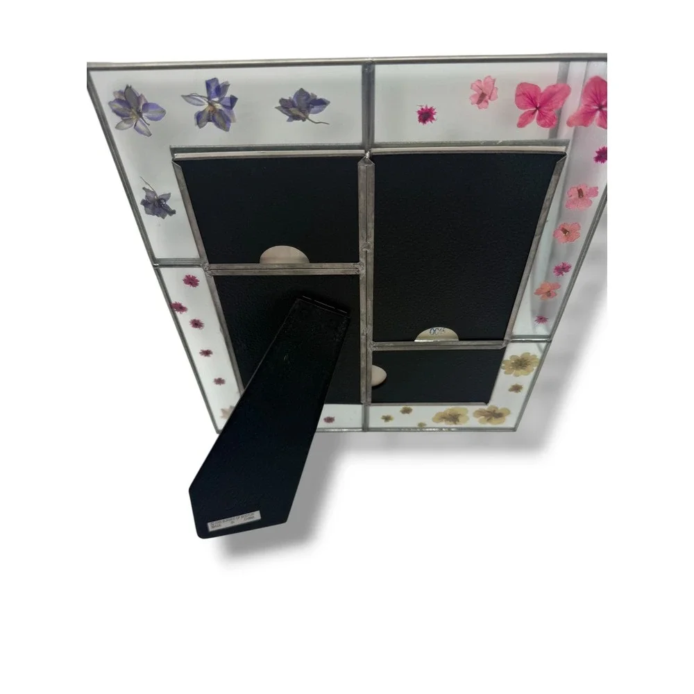 Vintage Carr Handcrafted Stained Glass Pressed Flower Collage Picture Frame